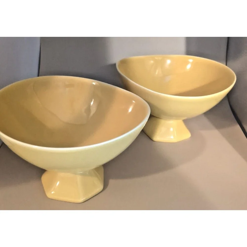 DIANE VON FURSTENBERG DVF Pebblestone Tamarind Yellow Footed Soup/Cereal Bowls
